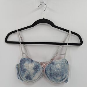 Victoria's Secret PINK Bra Women's 34C Blue Tie Dye Studded Lace Date Push Up